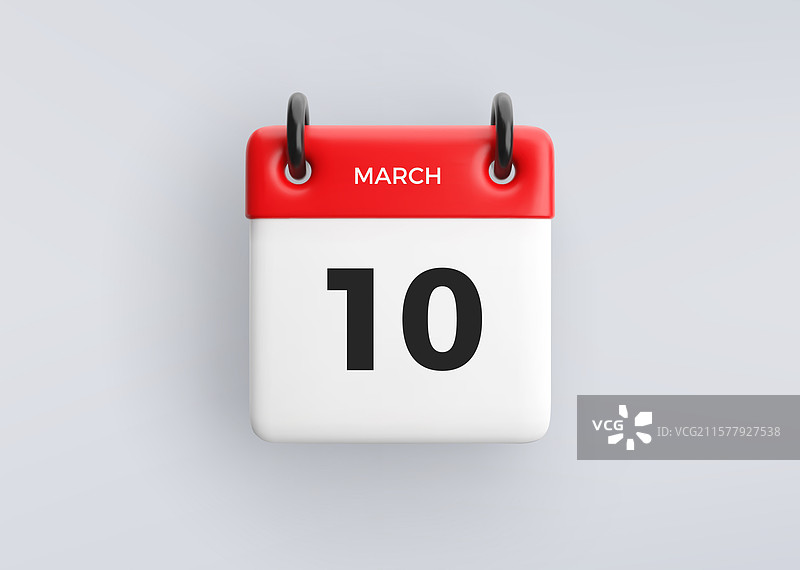 灰色背景上的3D日历图标，日期为3月10日图片素材