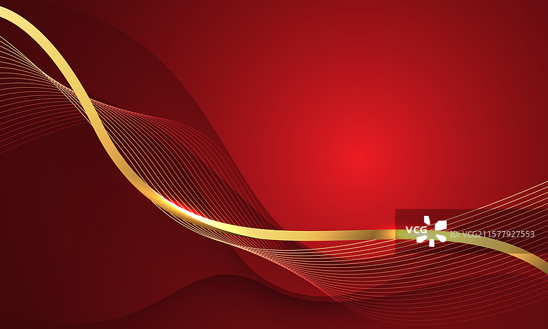 红色背景上的抽象金色线条丝带曲线重叠图片素材