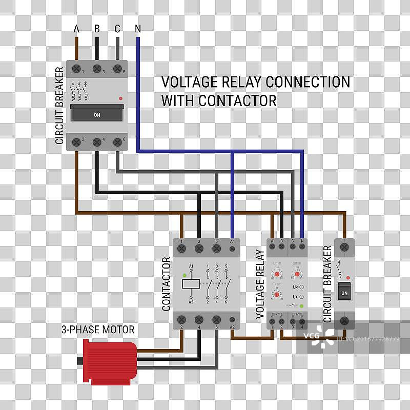 电压继电器和接触器连接图片素材