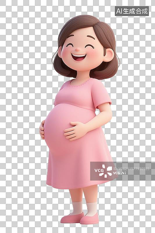 【AI数字艺术】3D渲染卡通人物，一个孕妇，怀孕，孕育，女性，母婴，妇科，产科，免抠元素图片素材