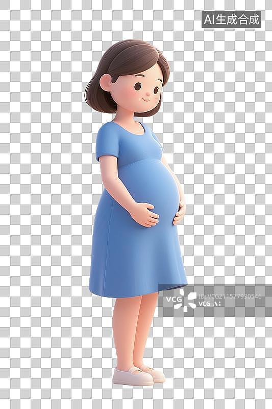 【AI数字艺术】3D渲染卡通人物，一个孕妇，怀孕，孕育，女性，母婴，妇科，产科，免抠元素图片素材