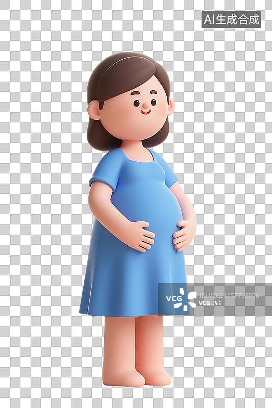 【AI数字艺术】3D渲染卡通人物，一个孕妇，怀孕，孕育，女性，母婴，妇科，产科，免抠元素图片素材