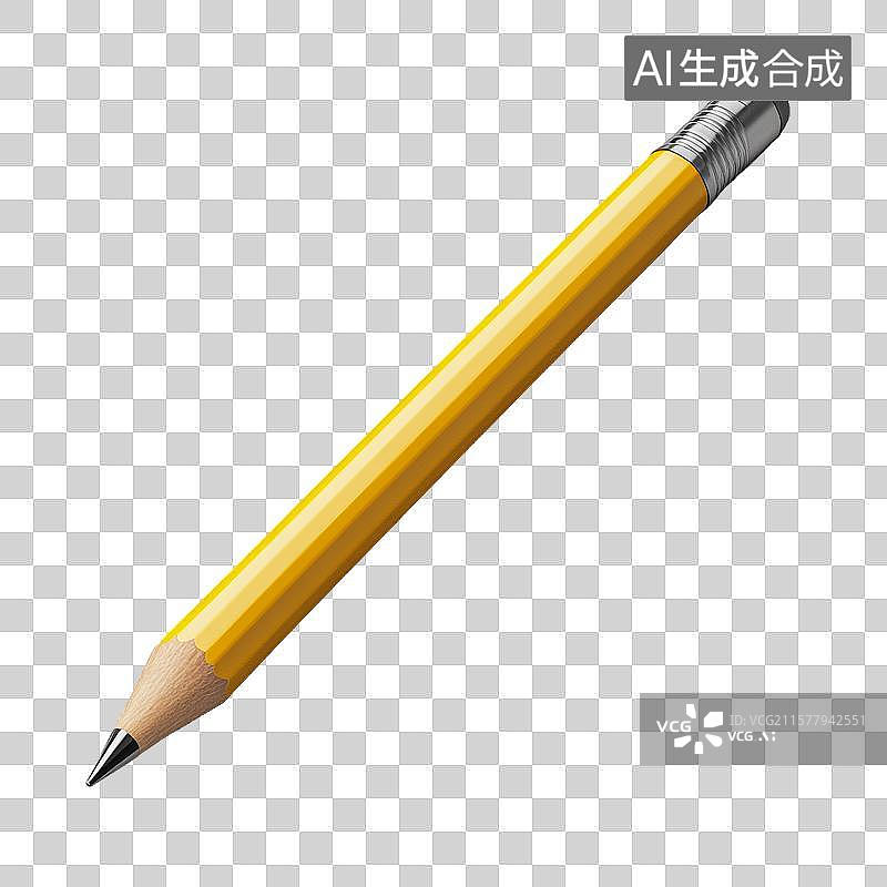 【AI数字艺术】黄色铅笔，尖端削尖，橡皮擦顶部图片素材