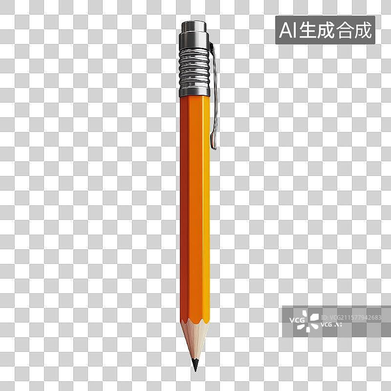 【AI数字艺术】橙色铅笔，金属夹设计图片素材