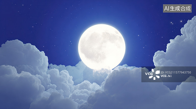 【AI数字艺术】满月夜空图片素材
