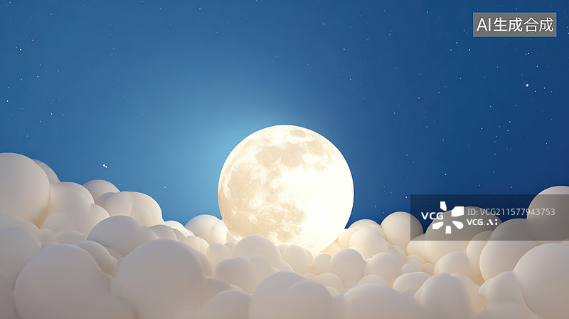 【AI数字艺术】夜空中皎洁的月亮图片素材