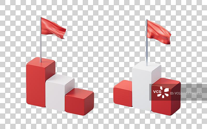 台阶上的旗帜三维渲染图片素材