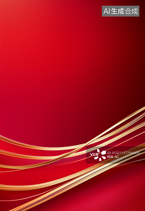 【AI数字艺术】红色背景上的金色流线图片素材