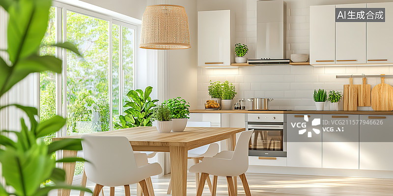 【AI数字艺术】现代风格奶油色厨房室内设计图片素材