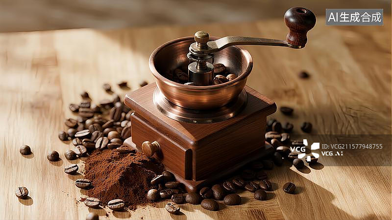 【AI数字艺术】手工研磨咖啡豆特写镜头商业摄影素材图片素材