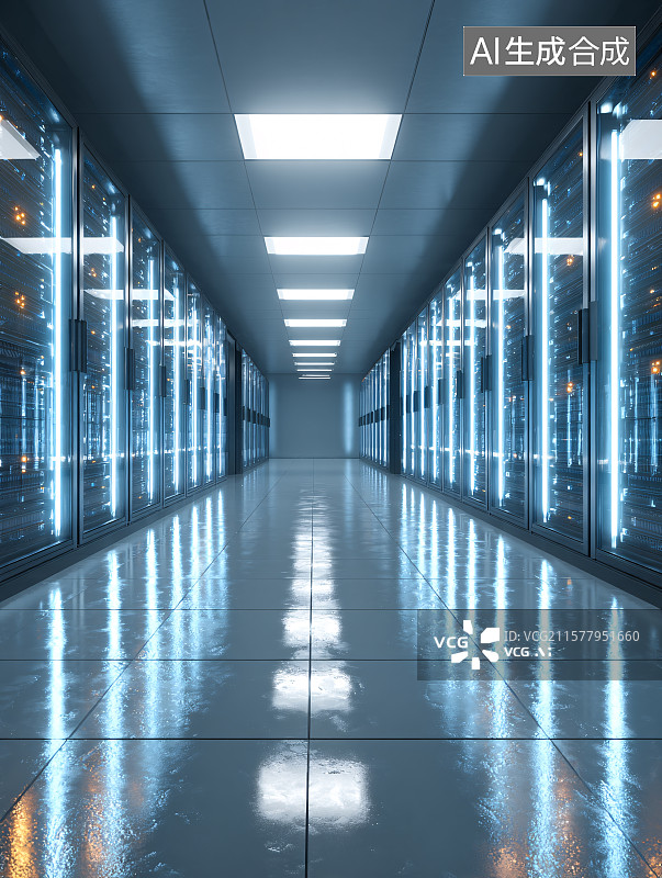 【AI数字艺术】数据中心的光影走廊图片素材