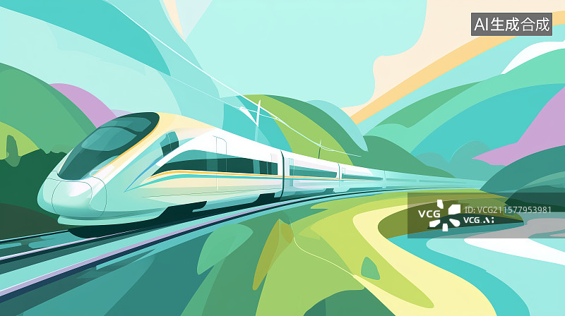 【AI数字艺术】高速列车穿越色彩斑斓的山川图片素材
