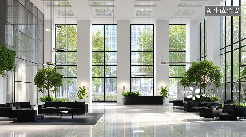 【AI数字艺术】现代简约风格的宽敞大厅图片素材