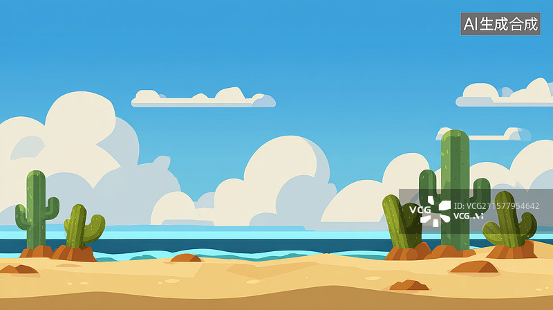 【AI数字艺术】沙漠与海洋的交汇风景图片素材