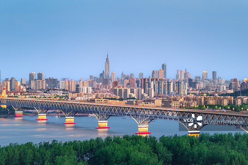 南京长江大桥天际线图片素材