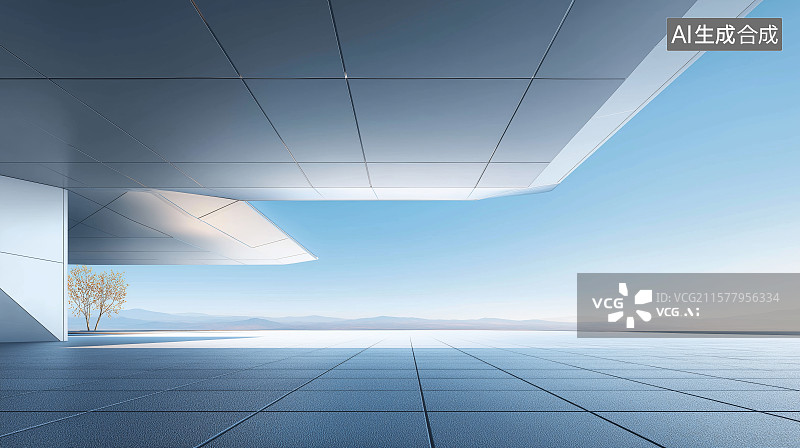 【AI数字艺术】汽车广告背景图——现代风格极简建筑与广场图片素材