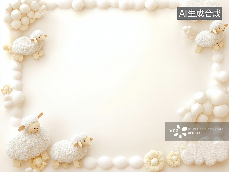 【AI数字艺术】可爱绵羊云朵边框图片素材
