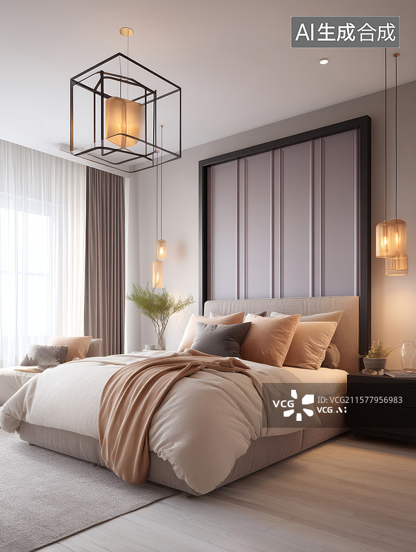 【AI数字艺术】现代温馨卧室设计图片素材