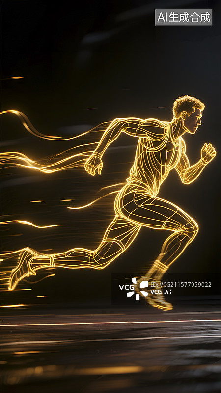 【AI数字艺术】线条光影效果下奔跑的男性图片素材