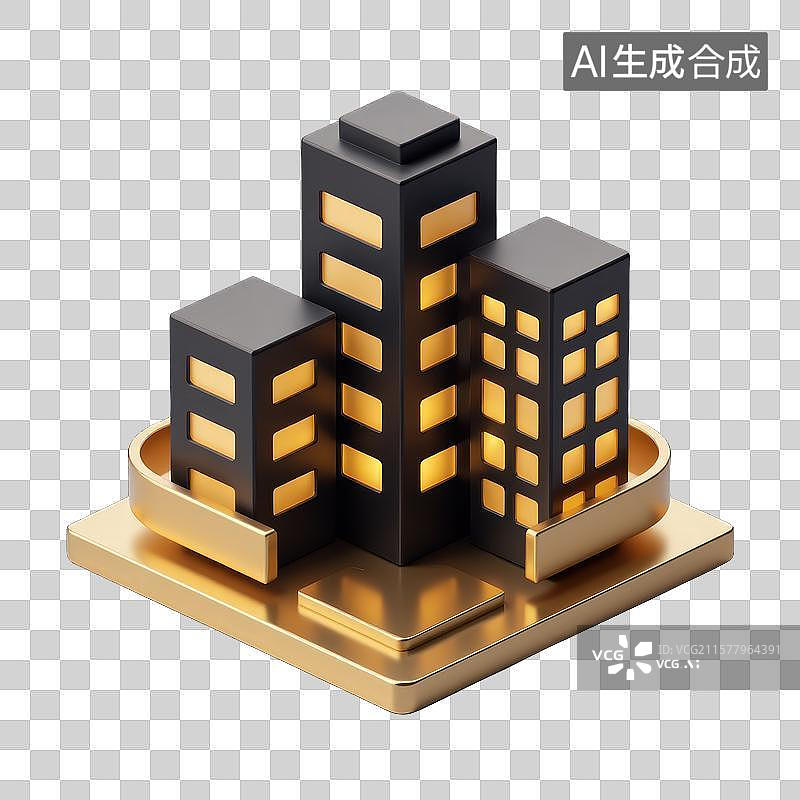 【AI数字艺术】黑金极简风格的商务楼宇设计图片素材