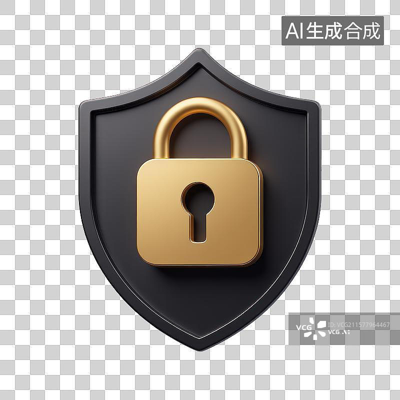 【AI数字艺术】金色锁盾安全守护图片素材