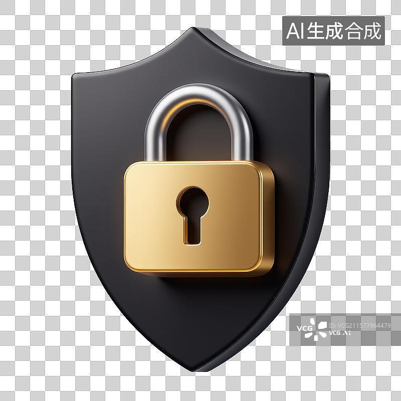 【AI数字艺术】金色锁盾安全守护图片素材