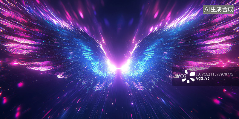【AI数字艺术】梦幻炫彩发光翅膀背景图图片素材