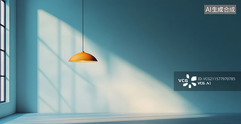 【AI数字艺术】蓝色背景悬挂式吊灯图片素材