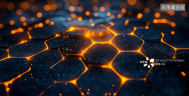 【AI数字艺术】科技感六边形光影背景图片素材