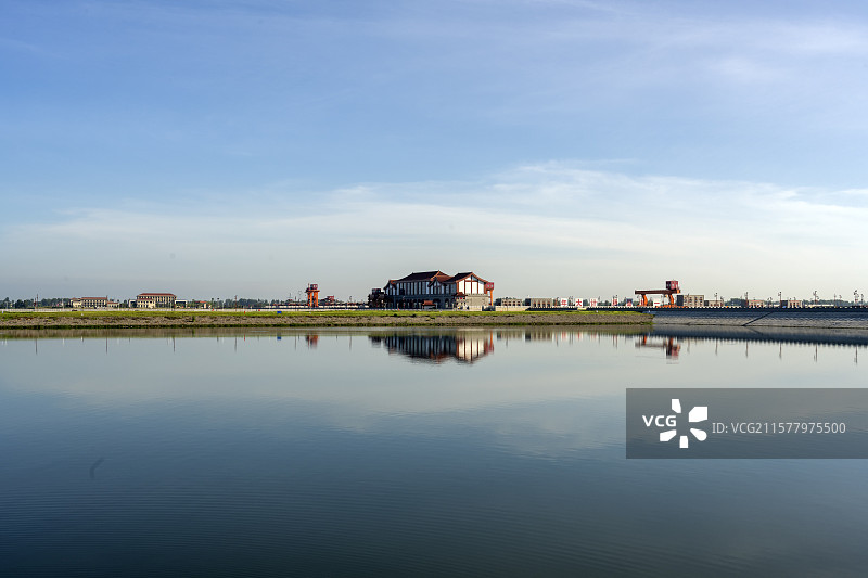 襄阳汉江新集水电站水利枢纽河流围堰建筑景观自然风光图片素材