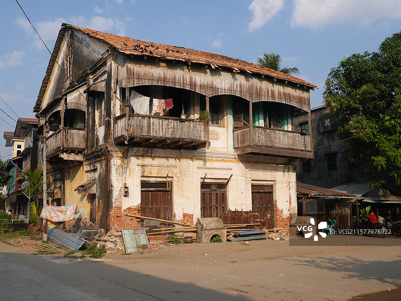 缅甸孟邦老式房子二层小楼图片素材