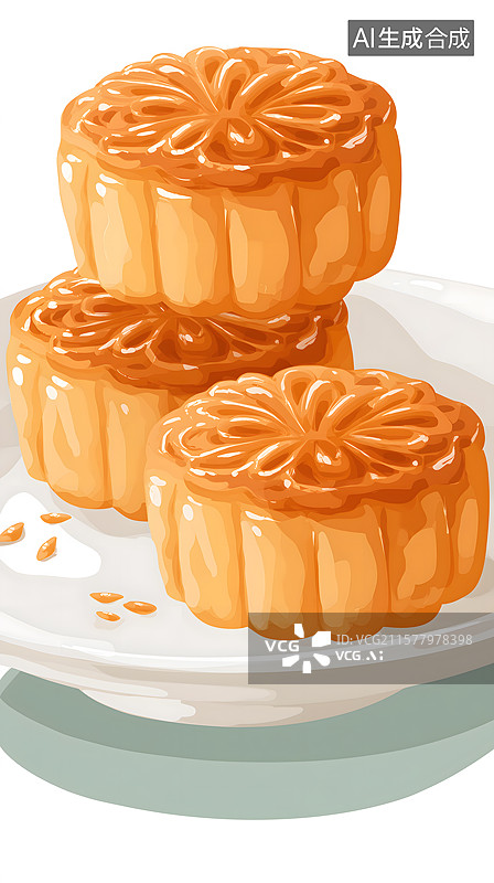 【AI数字艺术】一盘三个大月饼图片素材