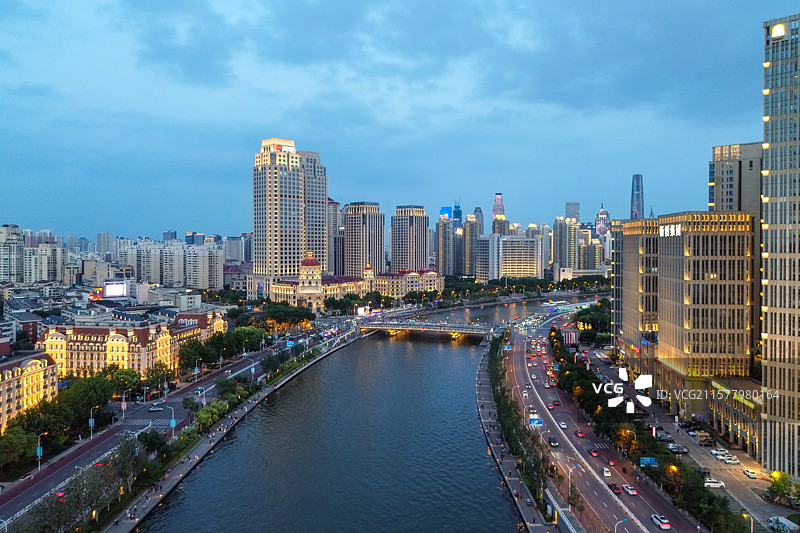 航拍视角下的天津海河图片素材