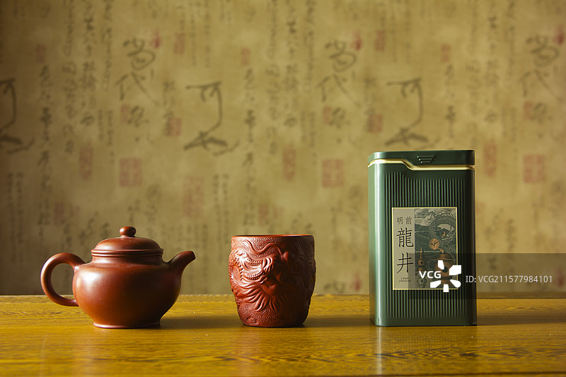 中国紫砂壶和茶叶罐静物摄影图片素材