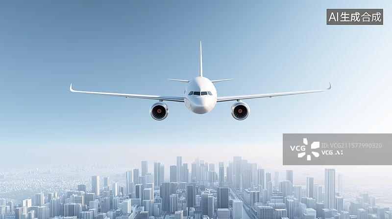 【AI数字艺术】城市上空的飞机图片素材
