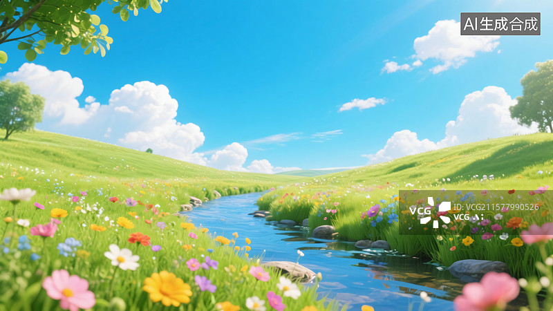 【AI数字艺术】夏日翠绿花园图片素材