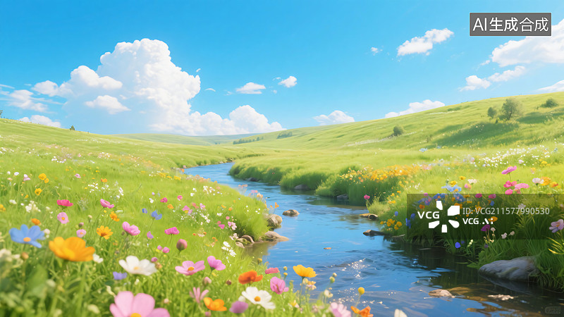 【AI数字艺术】夏日翠绿花园图片素材