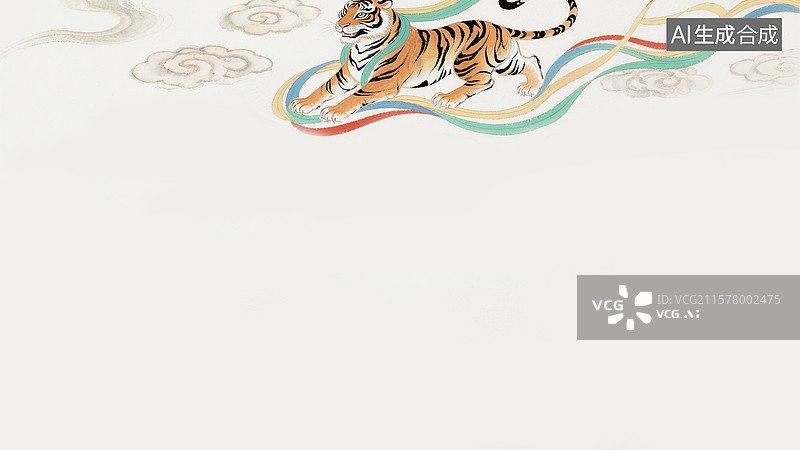 【AI数字艺术】水墨画飞虎背景居上图片素材