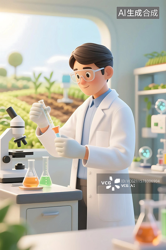 【AI数字艺术】3D立体三维C4D实验室科学家实验员研究科研实验农业生物学教育服务创新图片素材