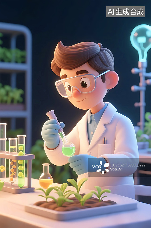 【AI数字艺术】3D立体三维C4D实验室科学家实验员研究科研实验农业生物学教育服务创新图片素材