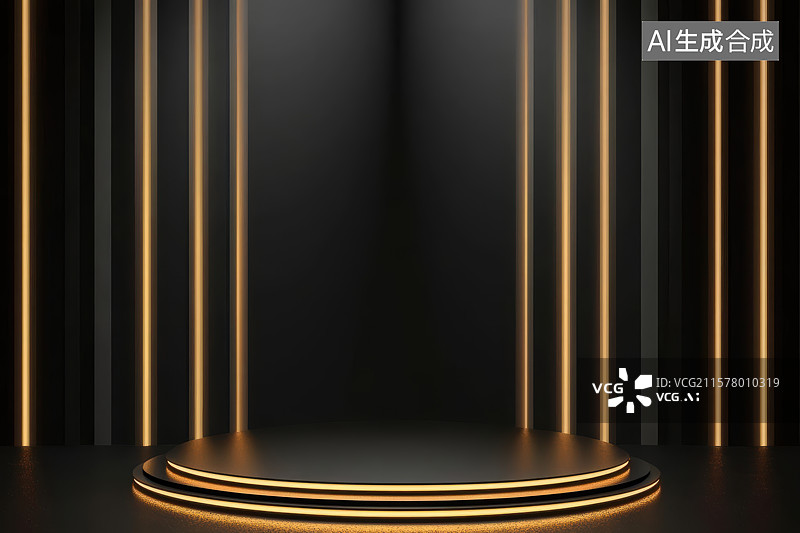 【AI数字艺术】金色线条舞台现代背景图图片素材