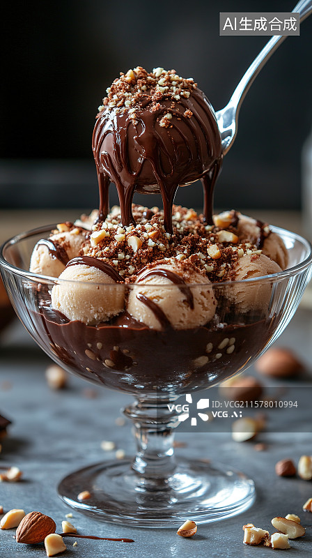 【AI数字艺术】夏天清凉水果饮料海报一杯巧克力朗姆酒冰淇淋球图片素材