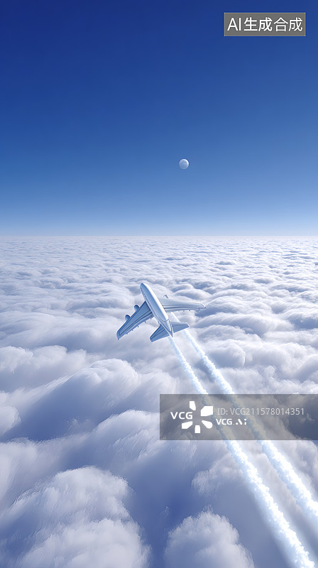 【AI数字艺术】云海中一架飞机飞过图片素材