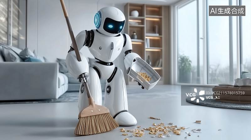 【AI数字艺术】居家机器人扫地图片素材
