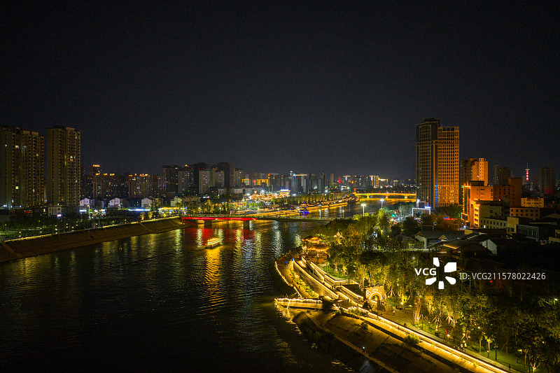 河南周口 沙颍河 城市天际线 南寨历史文化街区 关帝庙历史文化街区 夜景图片素材