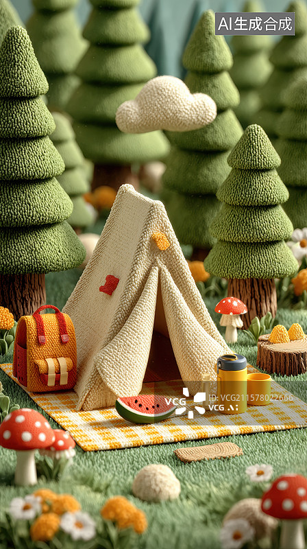 【AI数字艺术】森林中的野营场景图片素材