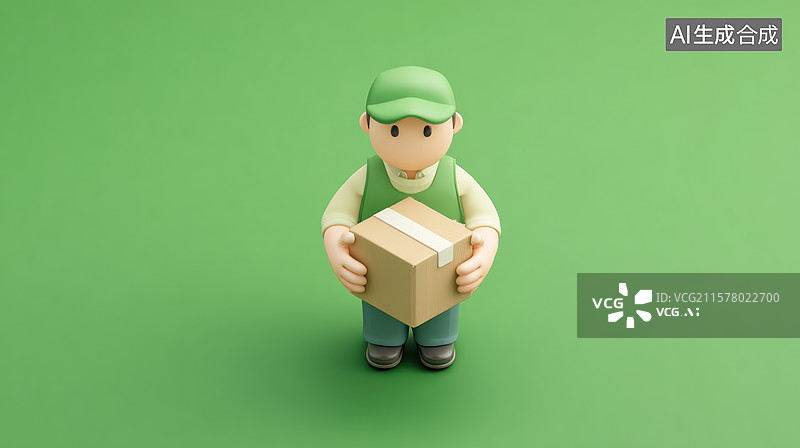 【AI数字艺术】快递员手持包裹站立图片素材