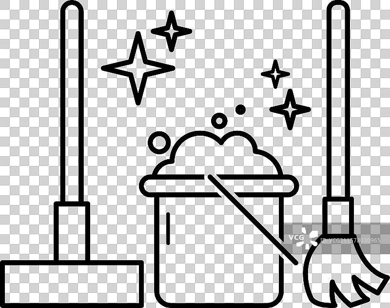 房屋清洁扫帚、拖把和水桶图标清洁图片素材