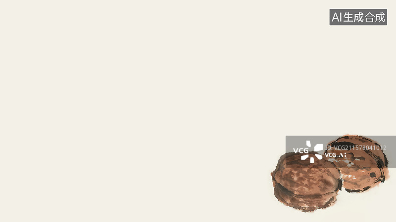 【AI数字艺术】复古中国风水墨画右下背景，剥开的薄皮大 核桃仁新国风新鲜美食小吃春节年货坚果干果零食健康营养补脑图片素材