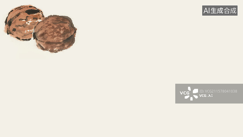 【AI数字艺术】复古中国风水墨画左上背景，剥开的薄皮大 核桃仁新国风新鲜美食小吃春节年货坚果干果零食健康营养补脑图片素材